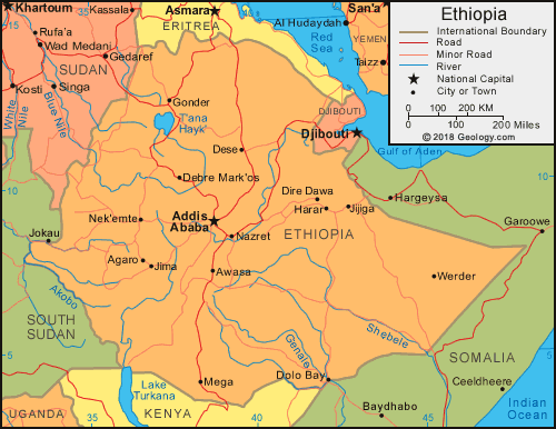 Ethiopia Map And Satellite Image