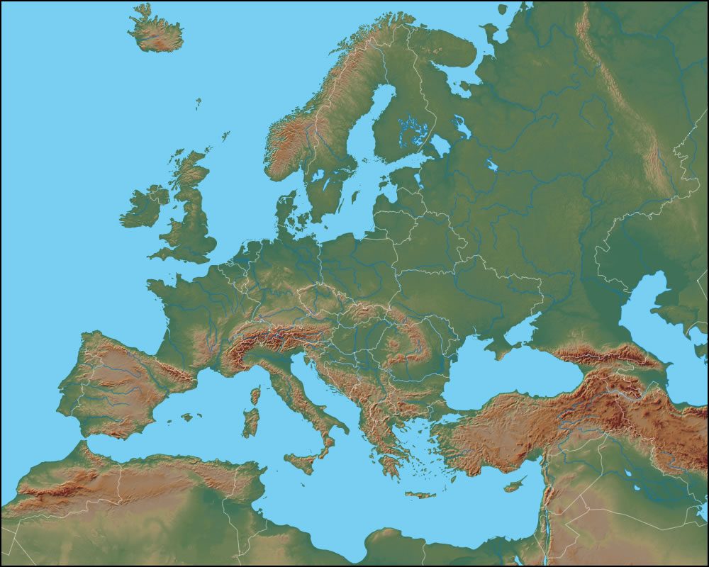 physical map of europe mountains