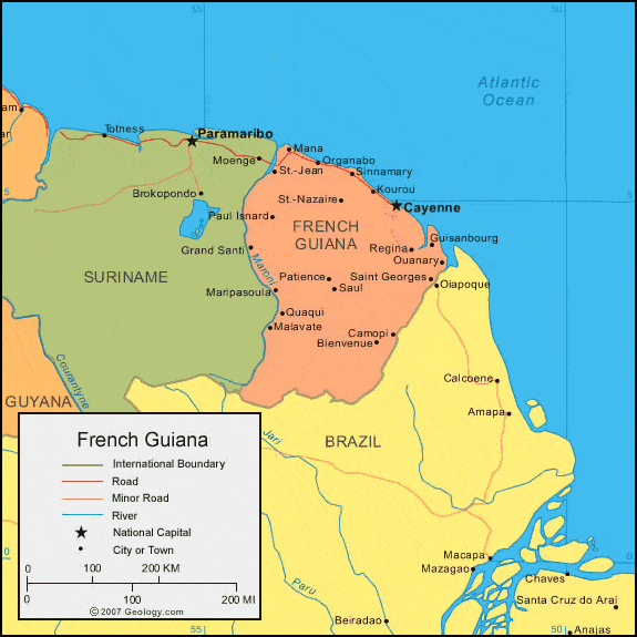 French Guiana On A Map French Guiana Map And Satellite Image