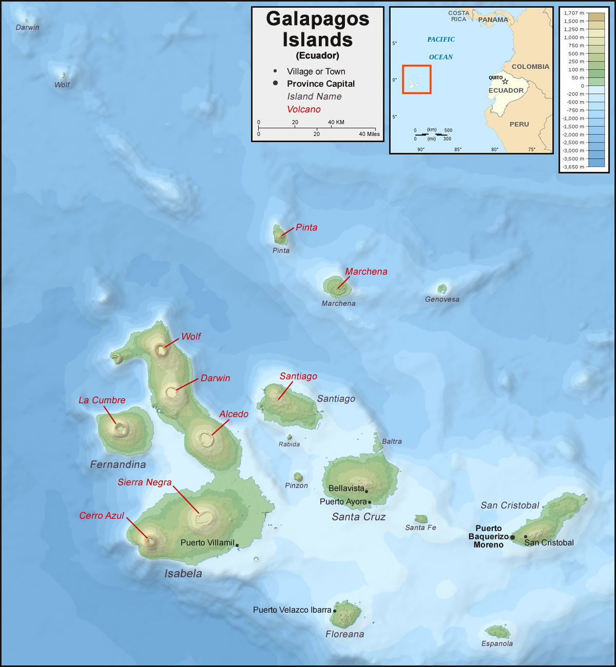 Galapagos Islands Map and Satellite Image