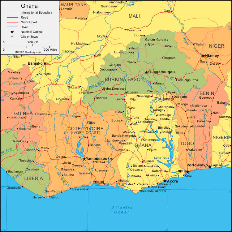 Ghana Map And Satellite Image