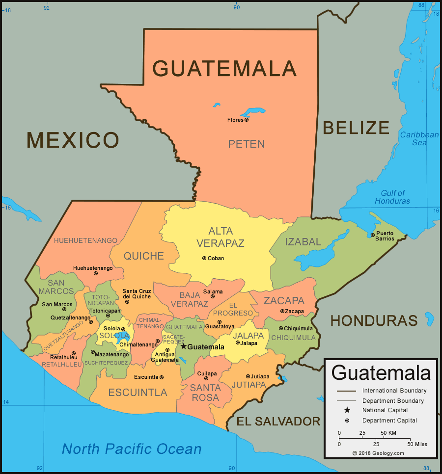 Guatemala Map And Satellite Image   Guatemala Departments Map 