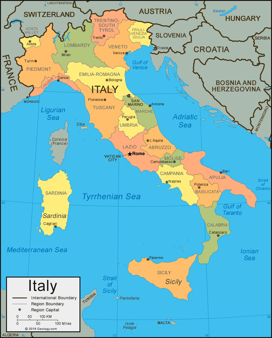 Italy Map And Satellite Image   Italy Regions Map 