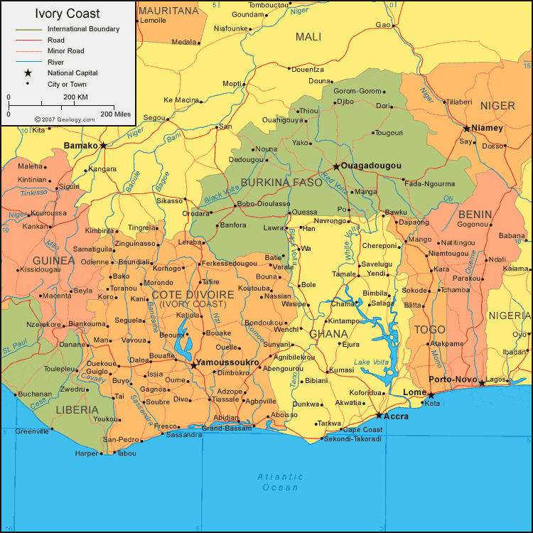 Ivory Coast Map And Satellite Image Map Of Cote D Ivoire   Ivory Coast Map 