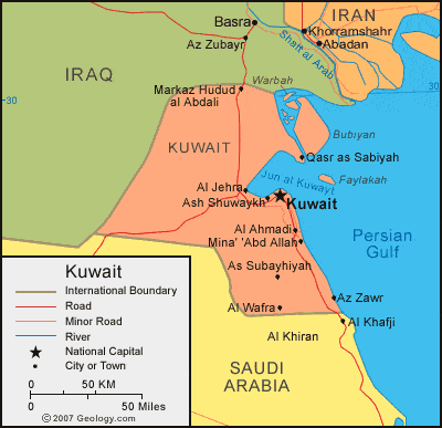 Area Of Kuwait   Kuwait Map 