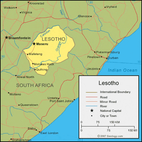 Lesotho Map And Satellite Image   Lesotho Map 