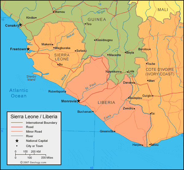 Liberia Map And Satellite Image