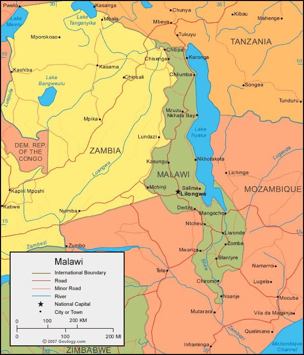 Lake Nyasa On Map Of Africa Malawi Map and Satellite Image