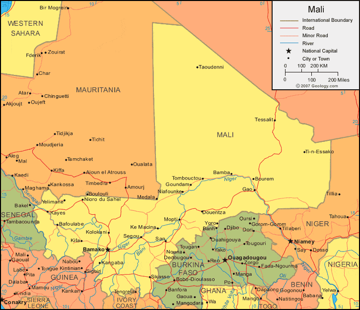 Physical Map Of Mali Mali Map And Satellite Image