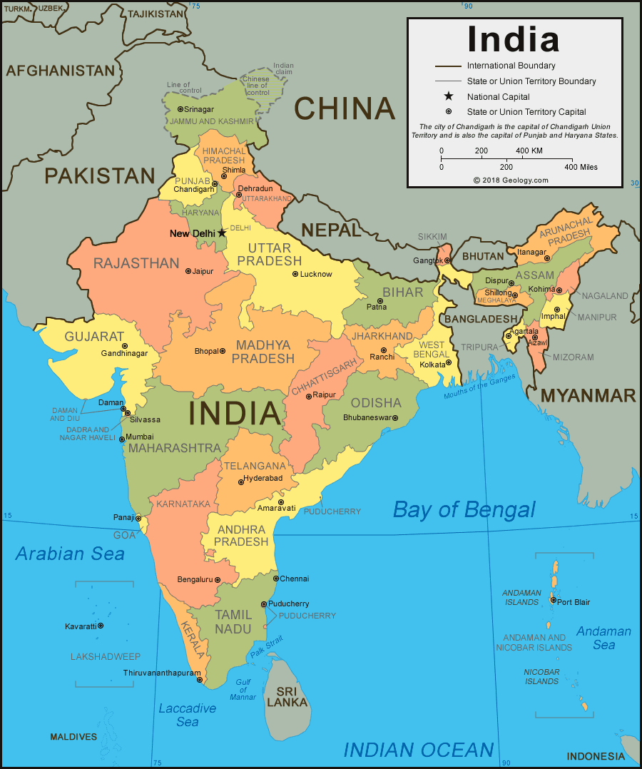 Map of Indian States and Union Territories