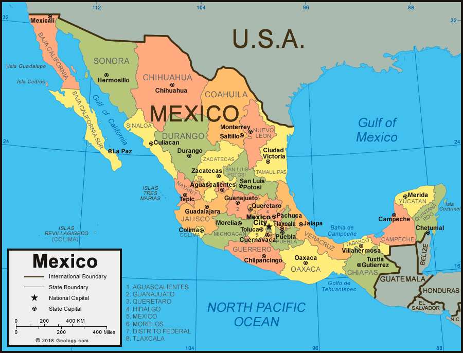 Mappa degli Stati del Messico
