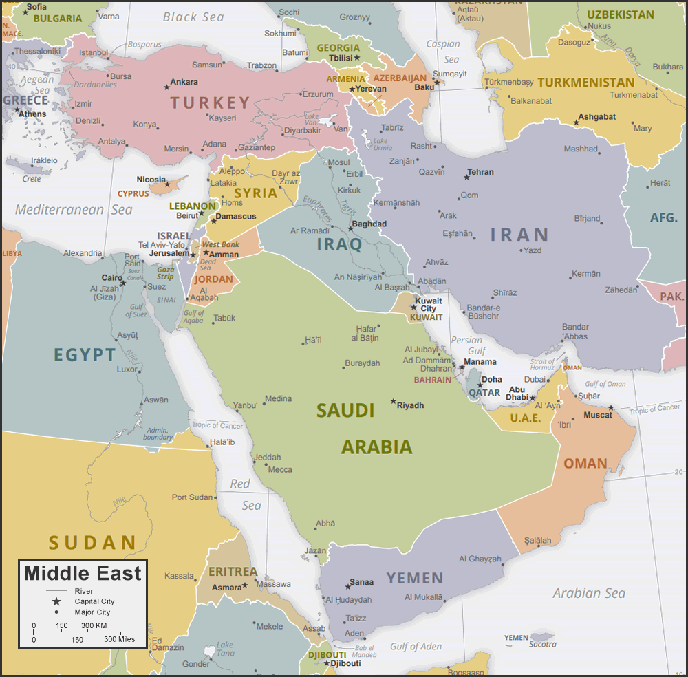 Map Of The Middle East And Surrounding Lands   Middle East Map 