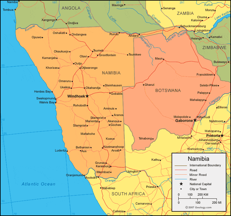 Map Of Northern Namibia Namibia Map and Satellite Image