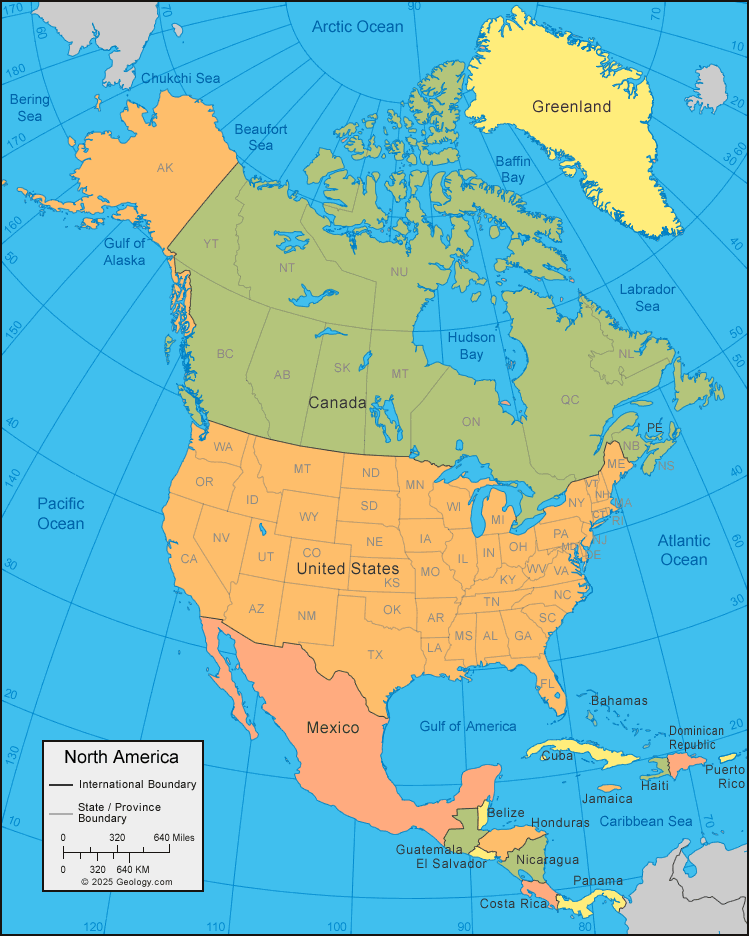 Large Map Of North America North America Map and Satellite Image