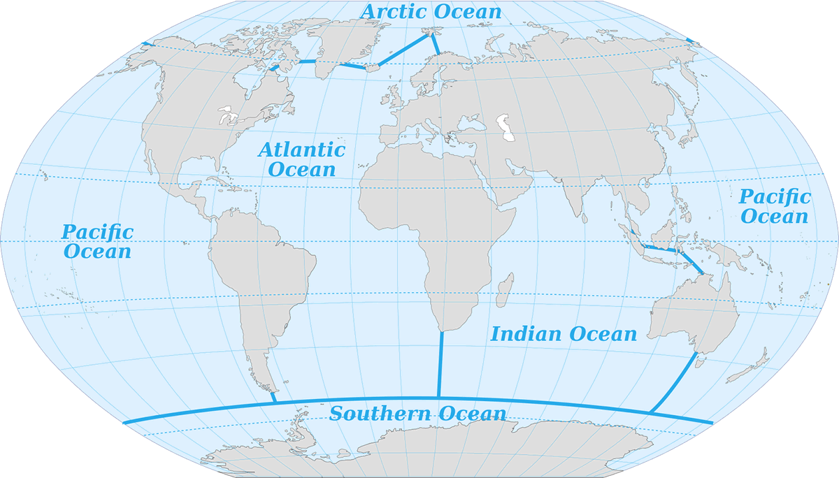 World Ocean Map with boundaries