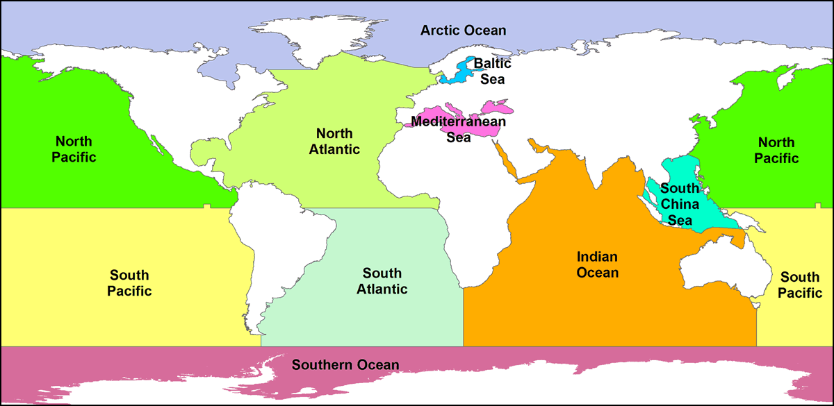 Map of the Oceans: Atlantic, Pacific, Indian, Arctic, Southern