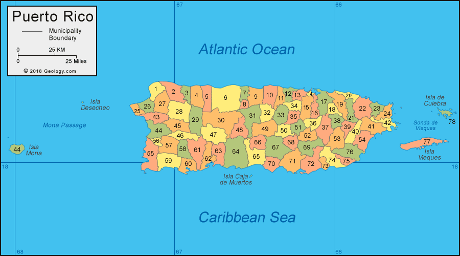 Kaart En Satellietbeeld Van Puerto Rico Peaceful Place   Puerto Rico Municipalities Map 