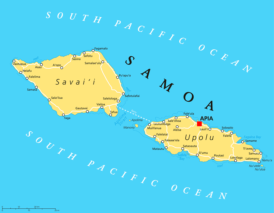 Samoa On A Map Of The World Samoa Map And Satellite Image