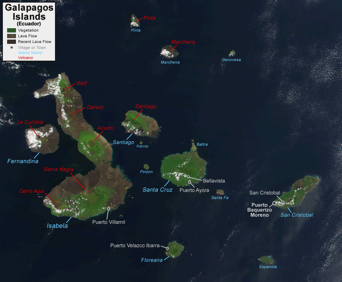 Galapagos Islands Map and Satellite Image