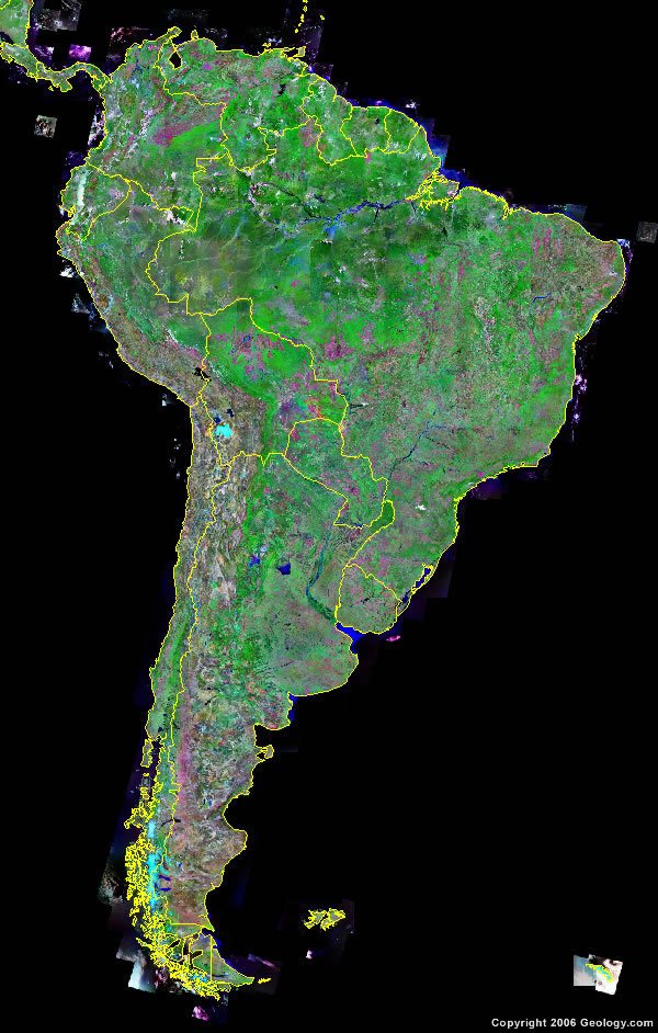 Physical map of South America very detailed, showing The