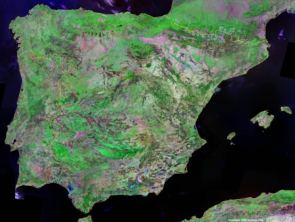 Espanjan Kartta Ja Satelliittikuva Ottima   Satellite Image Of Spain 