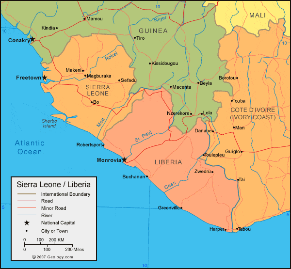 Sierra Leone Map and Satellite Image