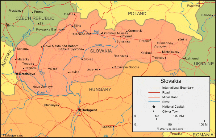 Map Of Slovakia And Surrounding Countries Slovakia Map And Satellite Image