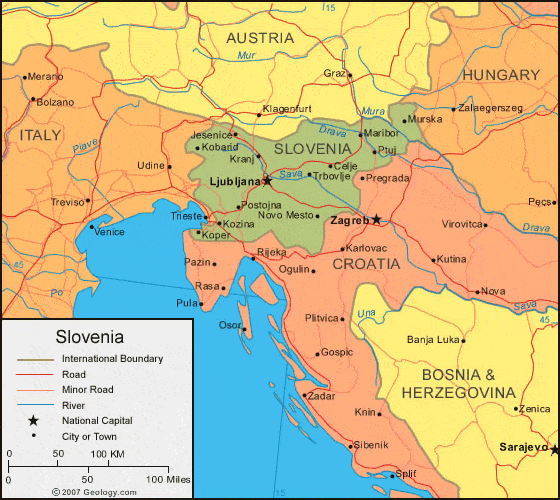 Map Of Europe Showing Slovenia Canada Map   Slovenia Map 