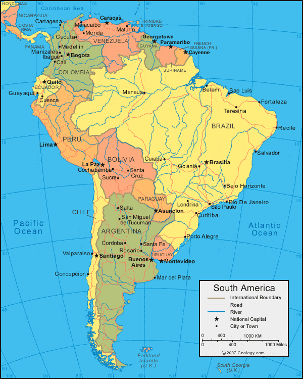 South America Map And Satellite Image