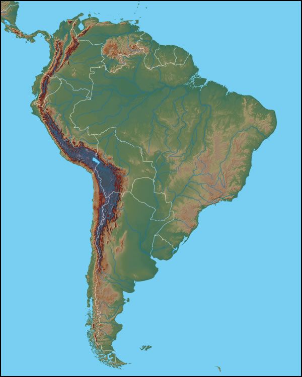 South America physical map