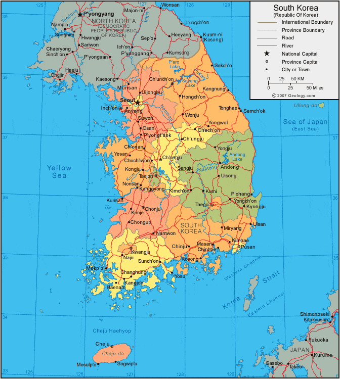 South Korea Map and Satellite Image