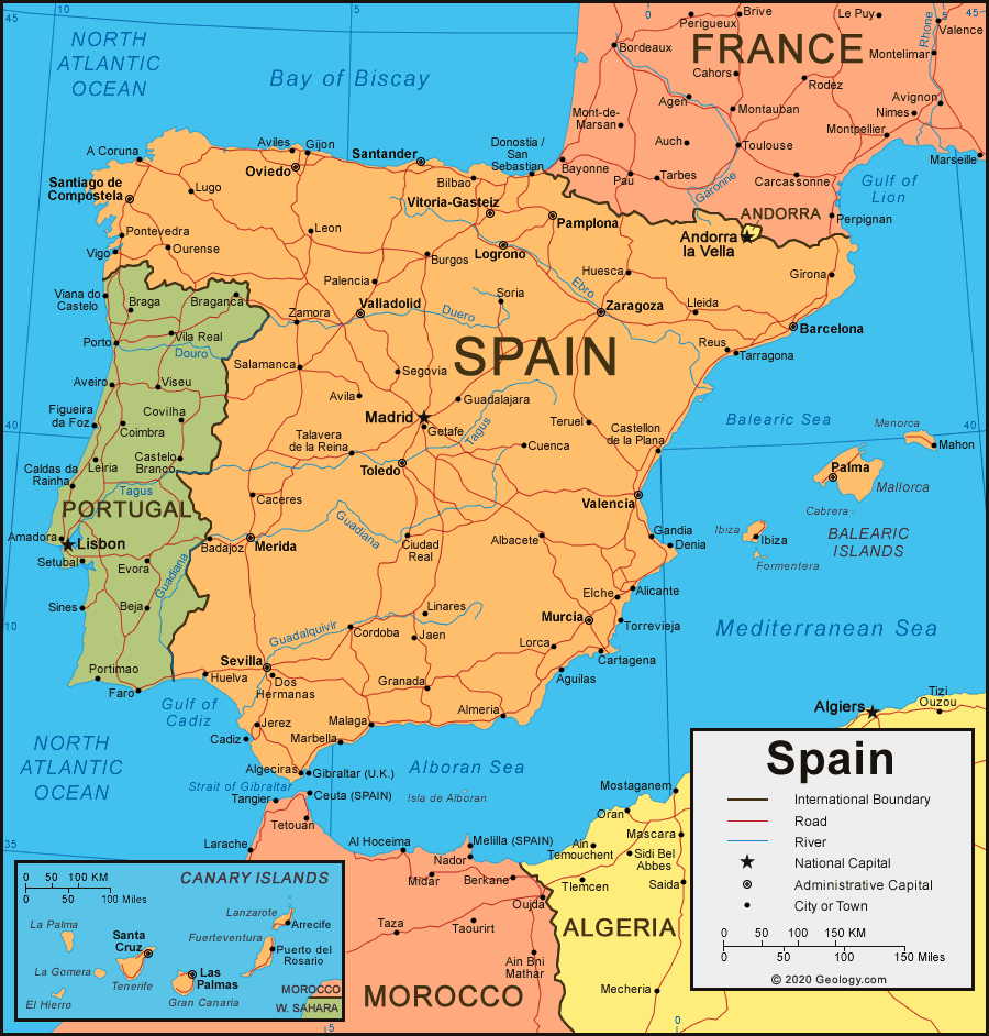 Spain Map And Satellite Image