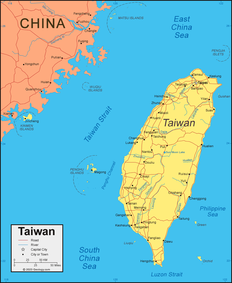 Taiwan Map and Satellite Image