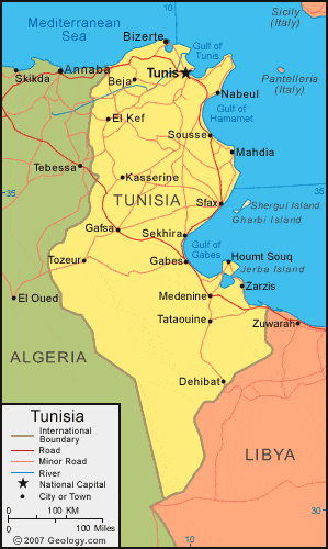 tunisia on world map Tunisia Map And Satellite Image tunisia on world map