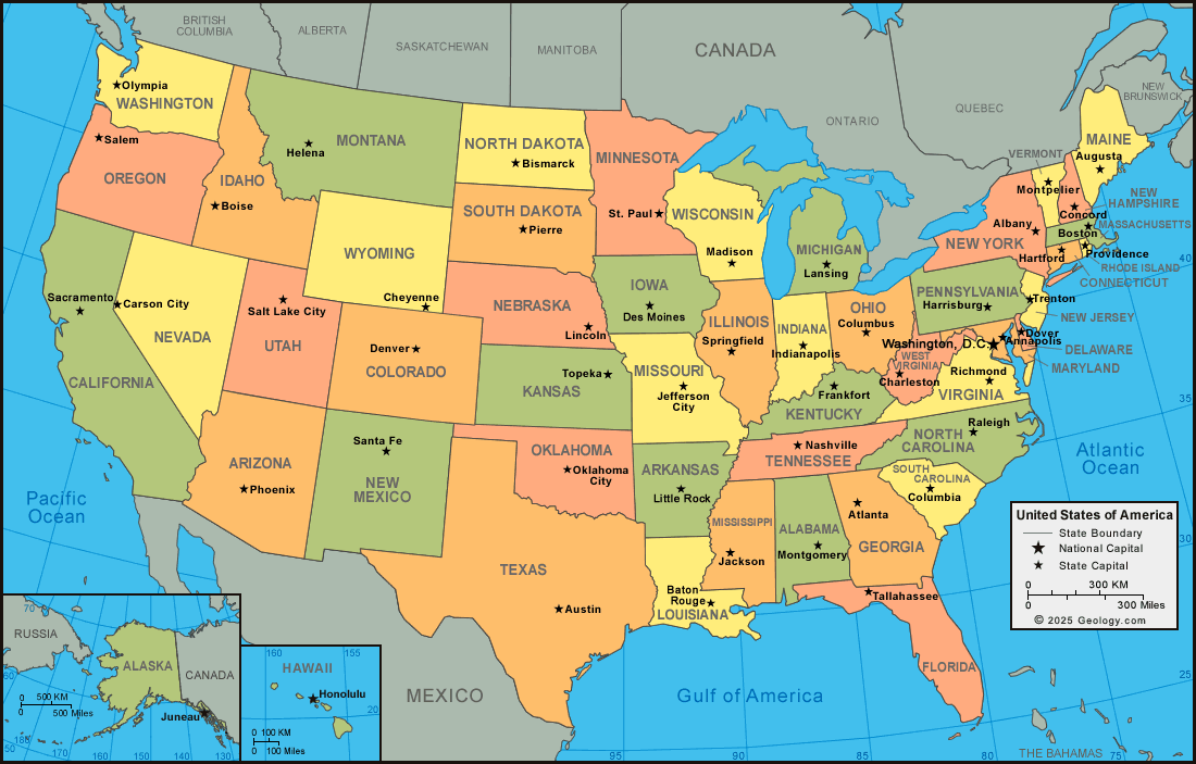 Labled United States Map