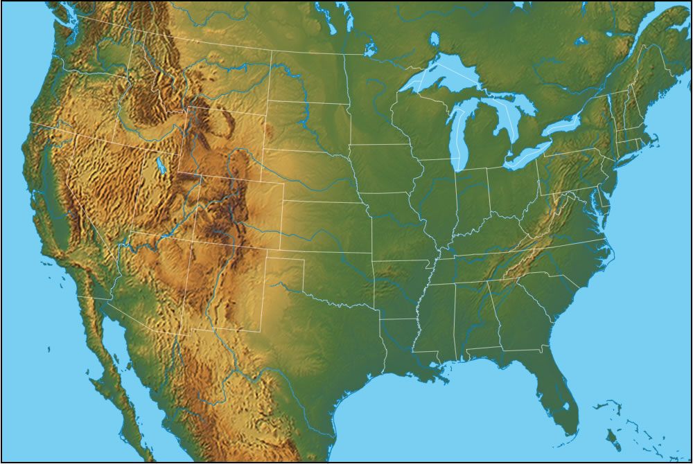 Physical Map of the United States of America