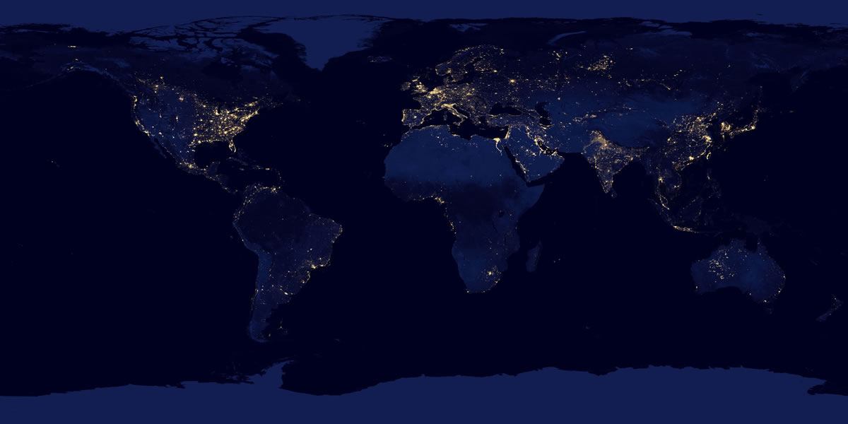 world map of cities at night