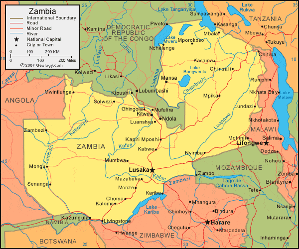 Zambia political map