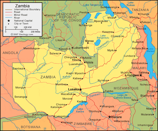 Map Of Zambia And Its Neighbours Zambia Map and Satellite Image