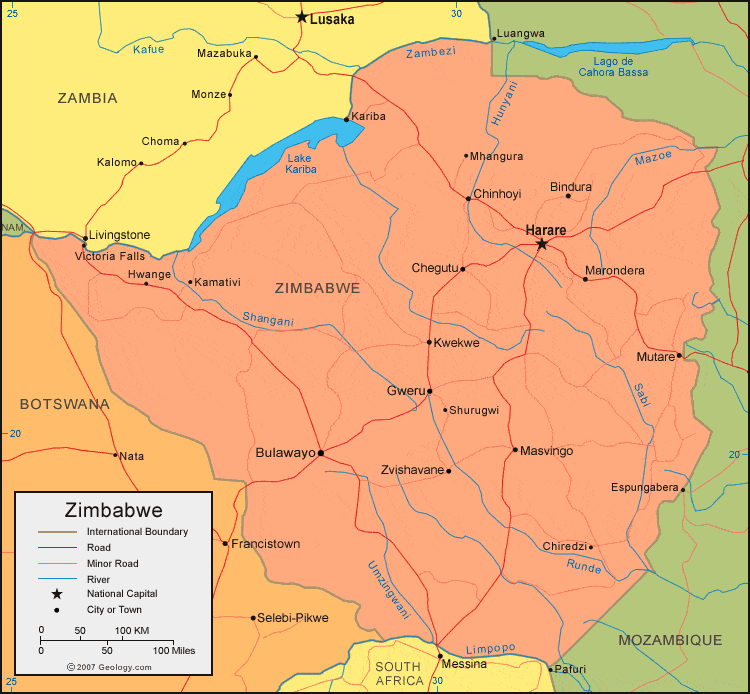 Zimbabwe Map And Satellite Image